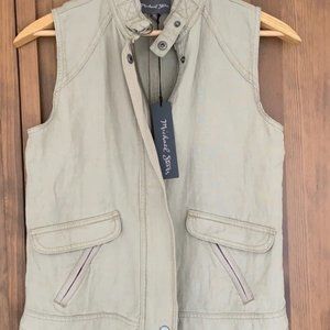 Michael Stars Women Vest Military Zip up Linen